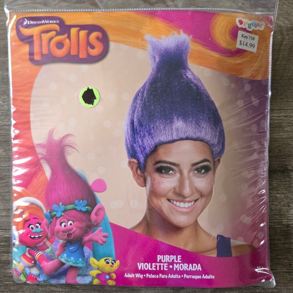 Disguise Dreamworks Trolls Purple Adult Wig Costume Accessory Violet Updo NEW